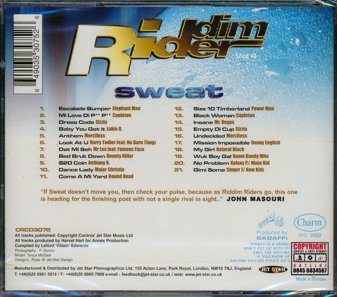 Sizzla, Capleton, Natural Black, Etc. - Riddim Rider: Sweat (rhythm: "Sweat") (21 tracks)