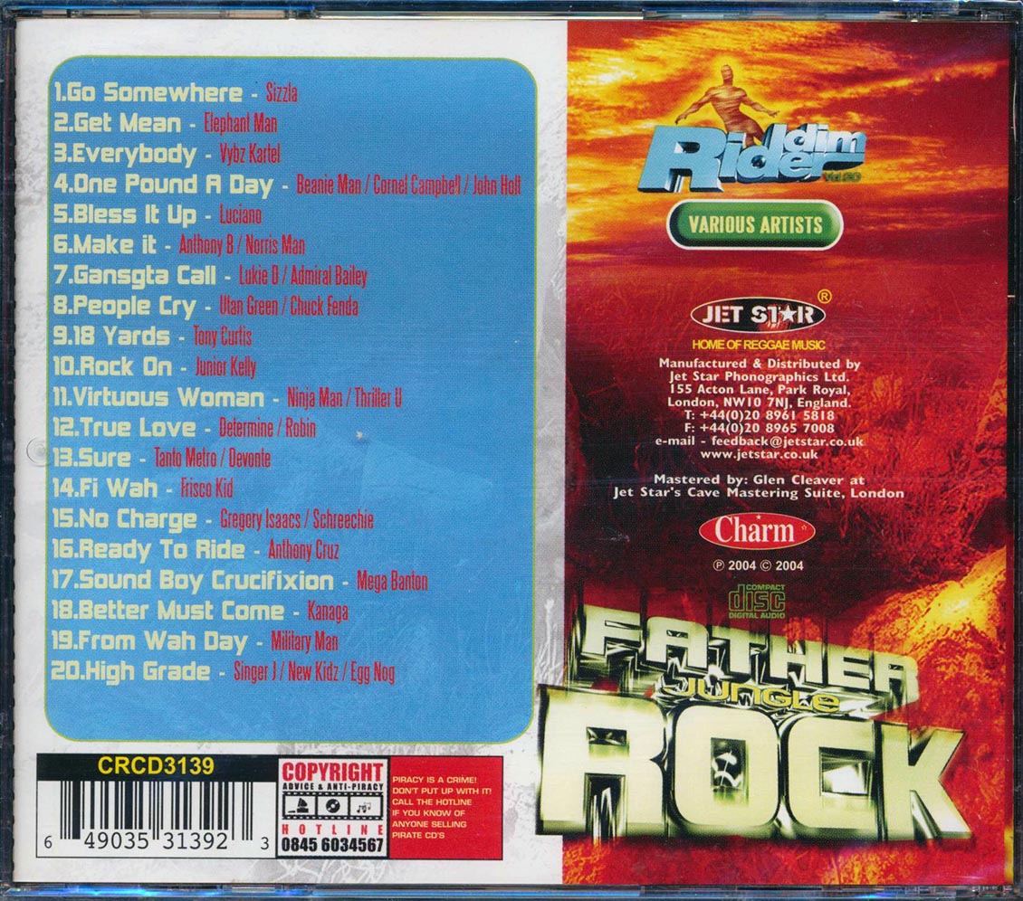 Sizzla, Luciano, Jr. Kelly, Etc. - Riddim Rider: Father Jungle Rock (Can't Satisfy Her Rhythm) (rhythm: "Father Jungle Rock/Can't Satisfy Her") (20 tracks)