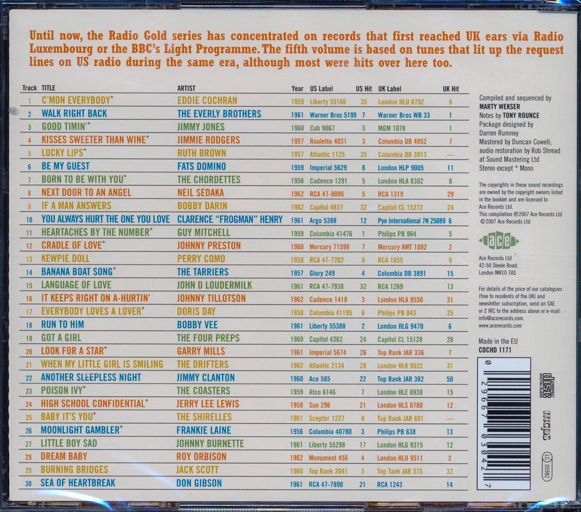 Various - Radio Gold Volume 5: 30 Original American UK Chart Hits 1956-1962 (30 tracks)