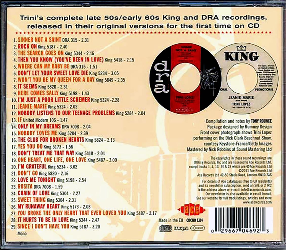 Trini Lopez - Sinner Not A Saint: The Complete King And DRA Recordings 1959-1961 (29 tracks)