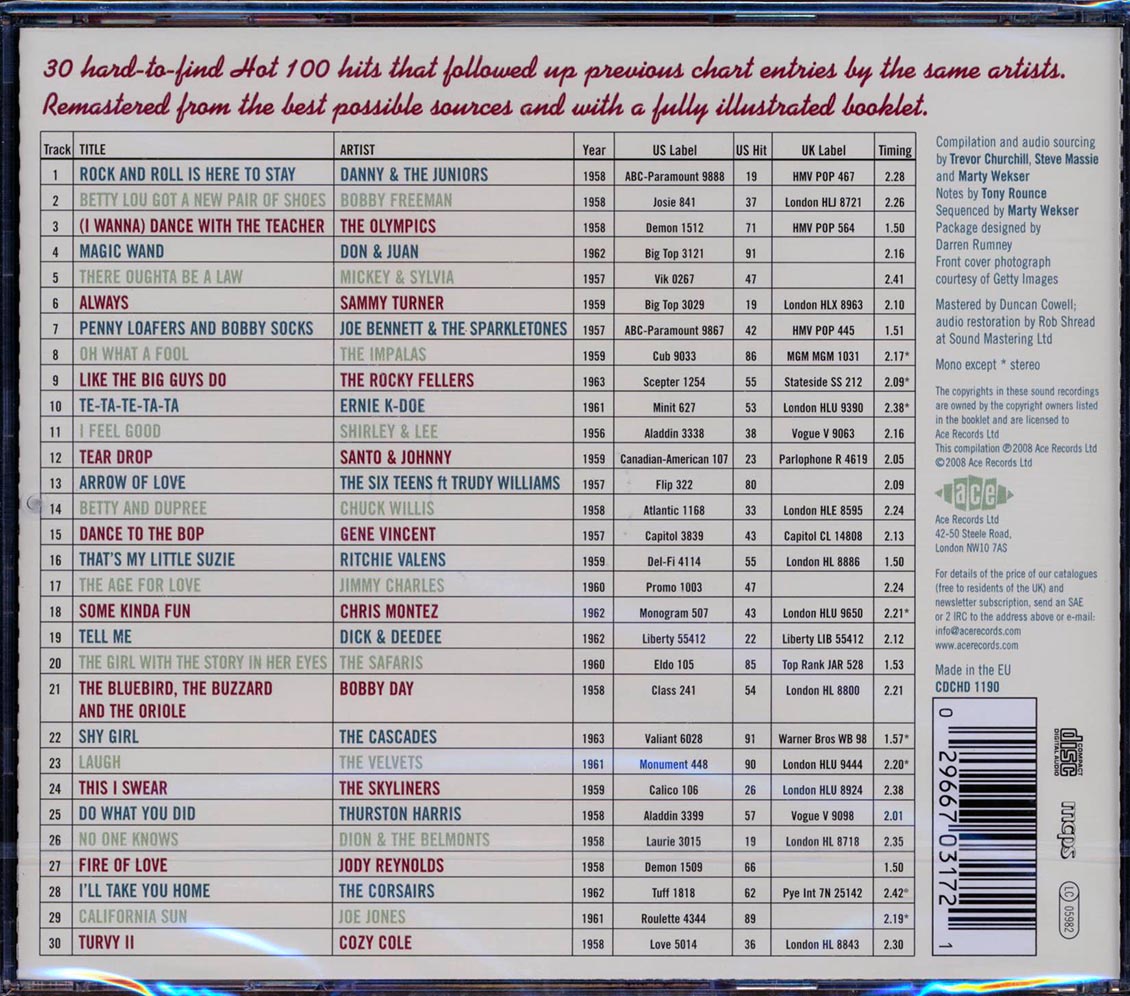 Various - The Golden Age Of American Rock N Roll: The Follow Up Hits, Hard To Get Hot 100 Hits (30 tracks)