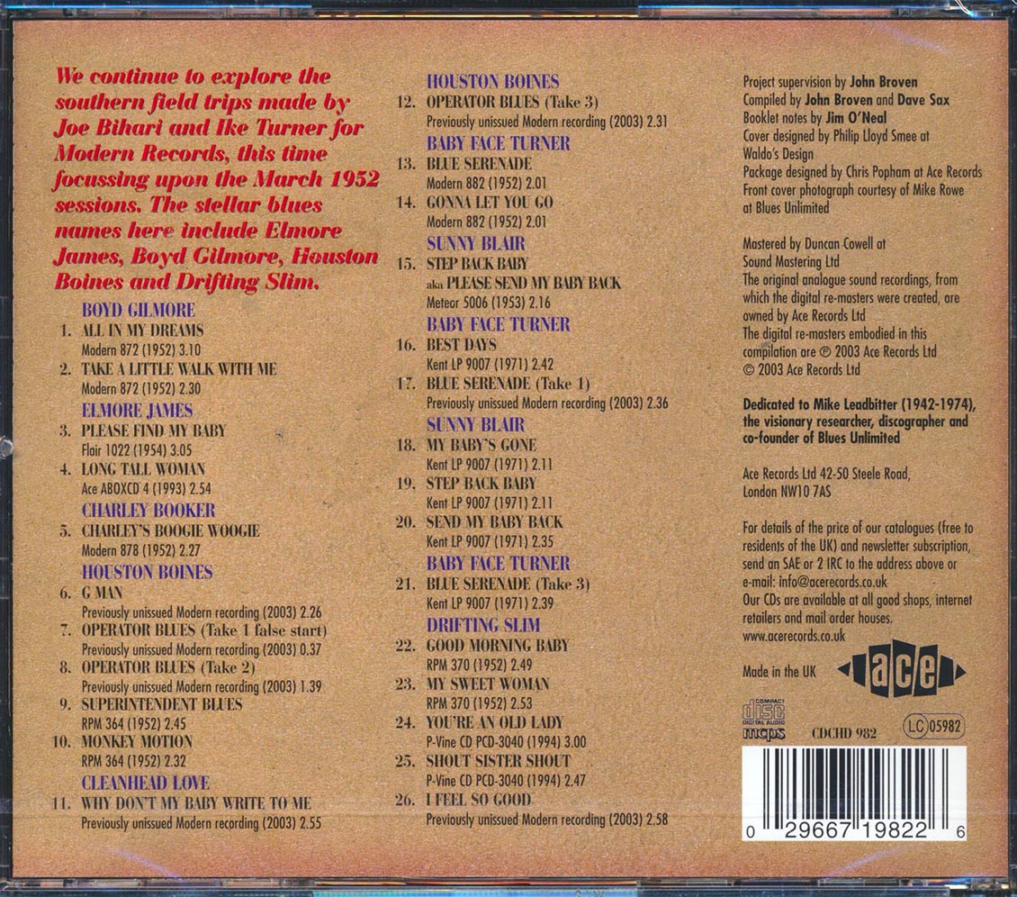 Various - The Modern Records Downhome Blues Sessions Volume 2: Mississippi & Arkansas 1952 (26 tracks)