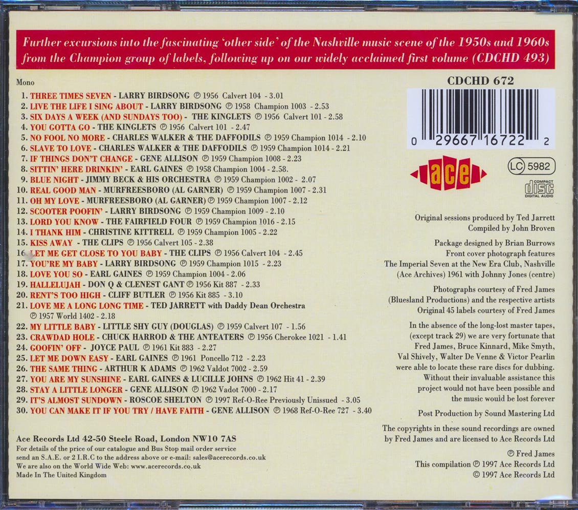 Various - Across The Tracks Volume 2: More Nashville R & B And Doo Wop (30 tracks)