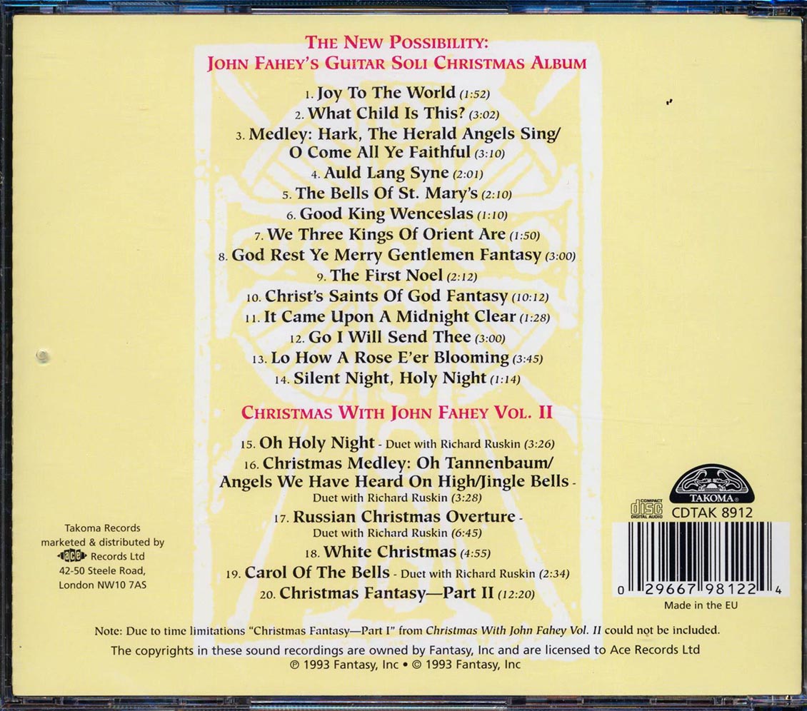 John Fahey - The New Possibility: John Fahey's Guitar Soli Christmas Album + Christmas With John Fahey Volume 2 (20 tracks)