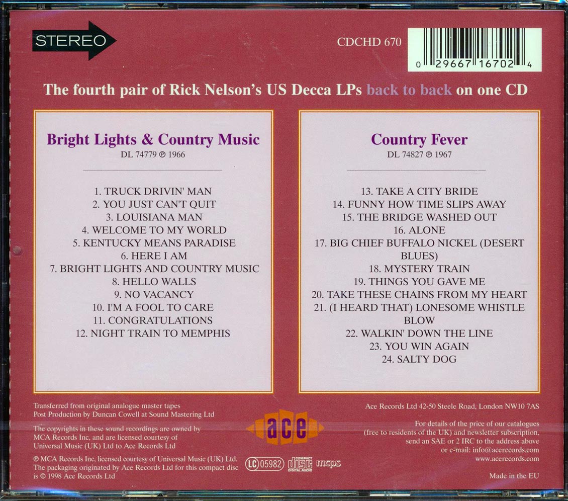 Rick Nelson - Bright Lights + Country Fever (24 tracks)