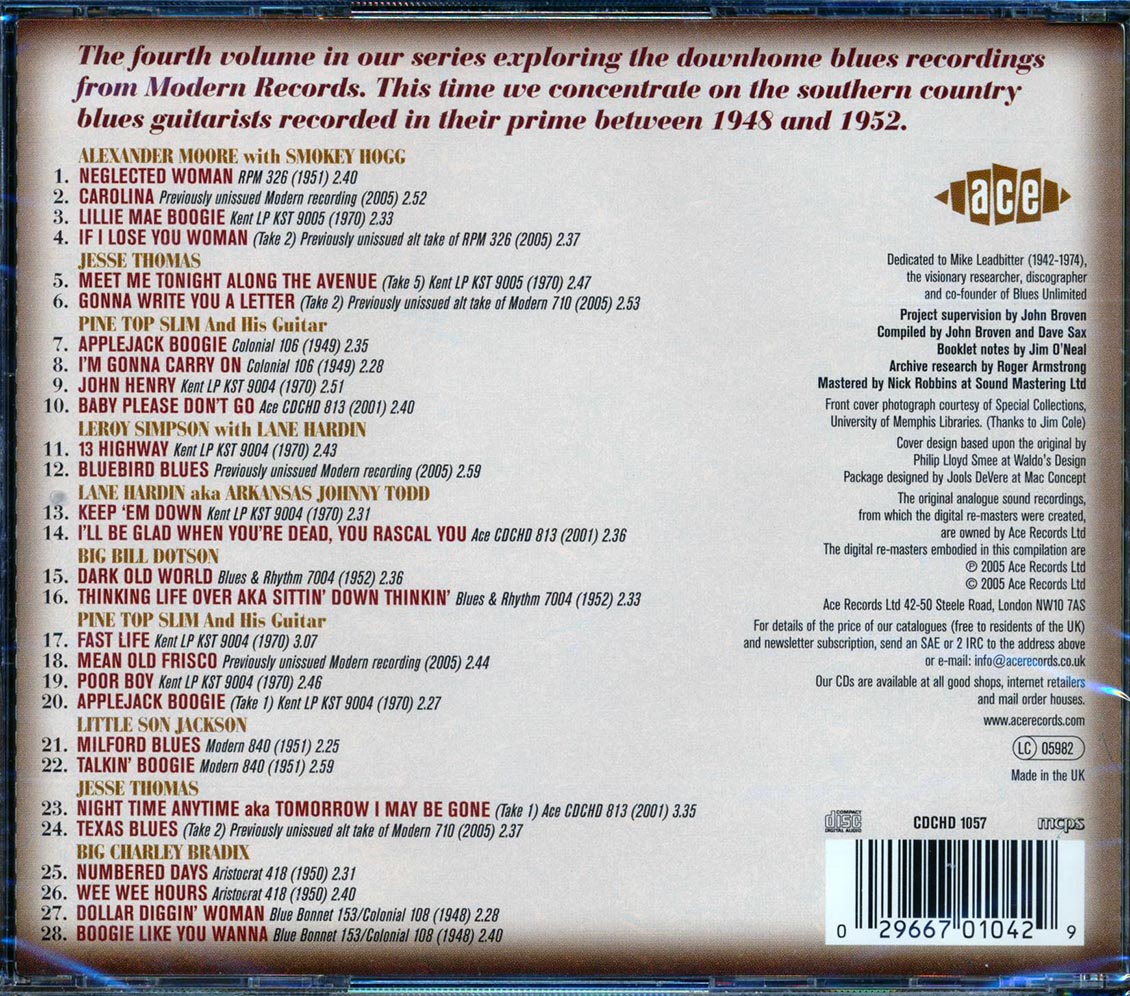 Various - The Modern Records Downhome Blues Sessions Volume 4: Southern Country Blues Guitarists 1948-1952 (28 tracks)