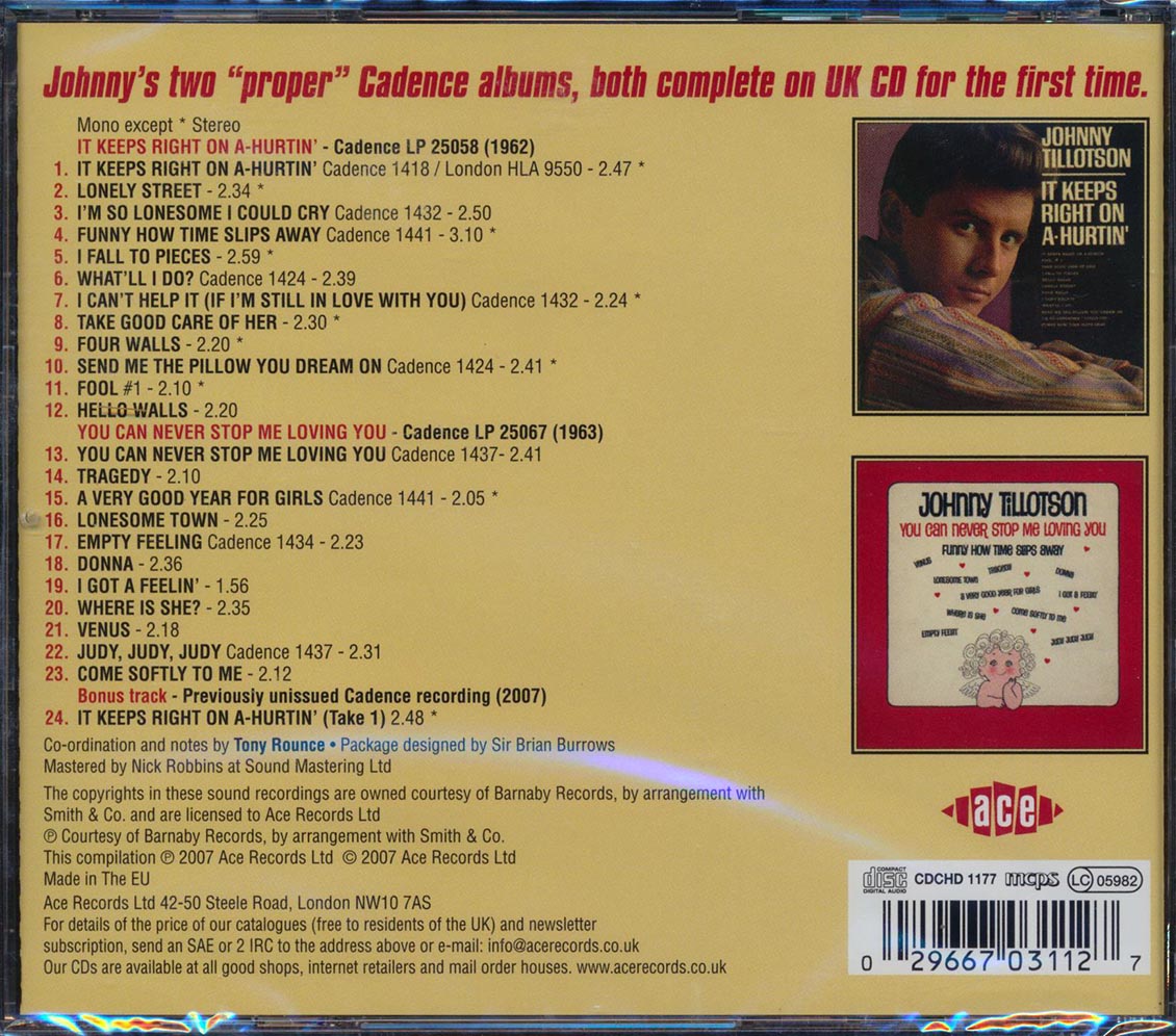 Johnny Tillotson - It Keep Right On A Hurting + You Cam Never Stop Me Loving You (24 tracks)