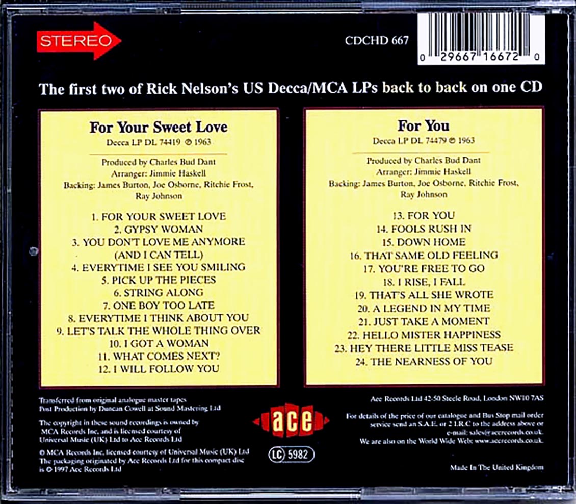 Rick Nelson - For Your Sweet Love + For You (24 tracks)