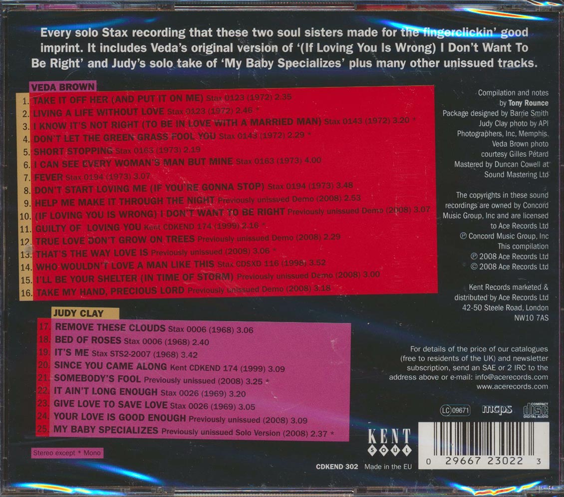 Judy Clay, Veda Brown - The Stax Solo Recordings (25 tracks)