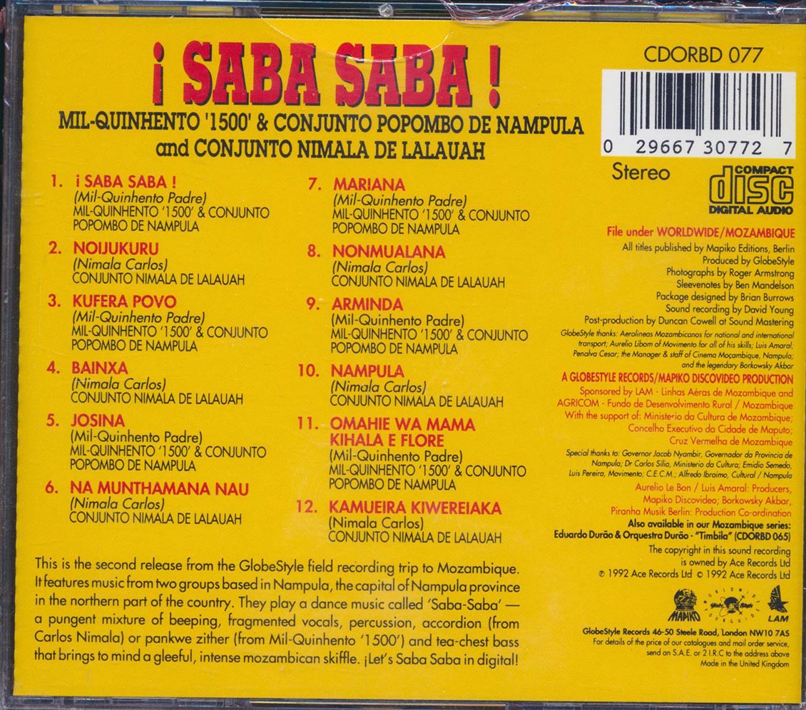 Various - Saba Saba: Mil Quinhento 1500, Conjunto Popombo De Nampula And Conjunto Nimala De Lalauah