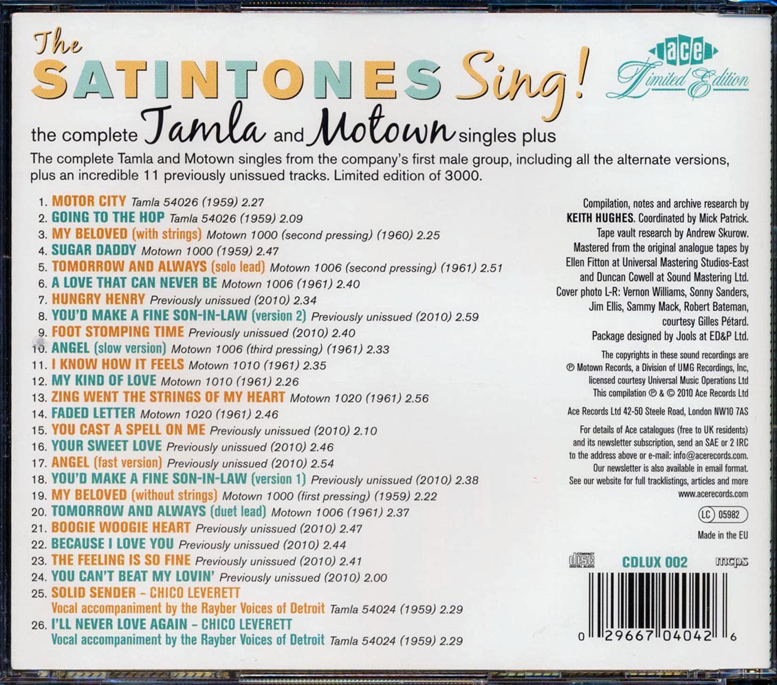The Satintones - The Satintones Sing: The Complete Tamla And Motown Singles Plus (26 tracks)
