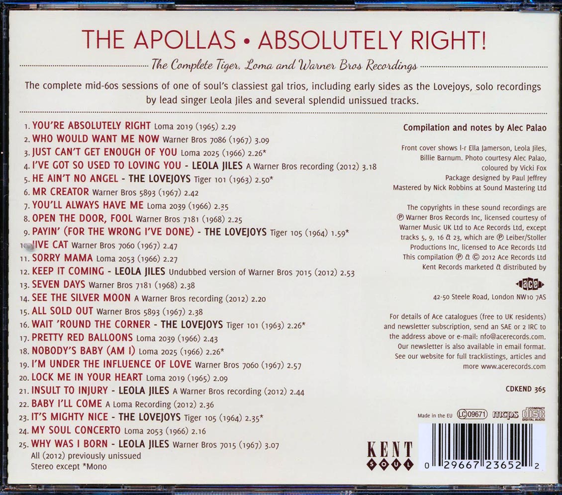 The Apollas - Absolutely Right: The Complete Tiger, Loma And Warner Bros Recordings (25 tracks)