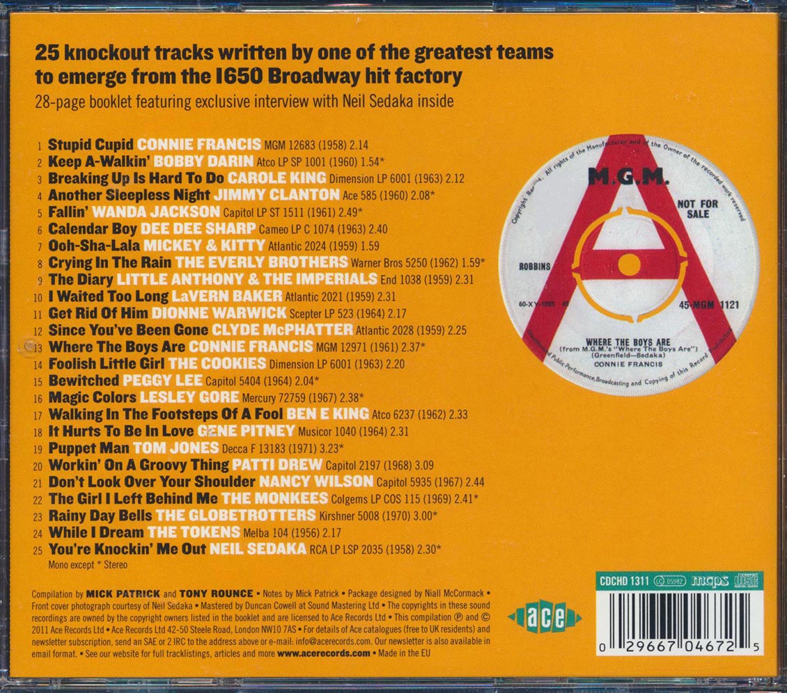 Various - Where The Boys Are: The Songs Of Neil Sedaka And Howard Greenfield (25 tracks)