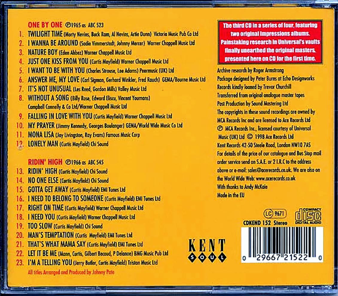 The Impressions - One By One + Ridin' High (23 tracks)