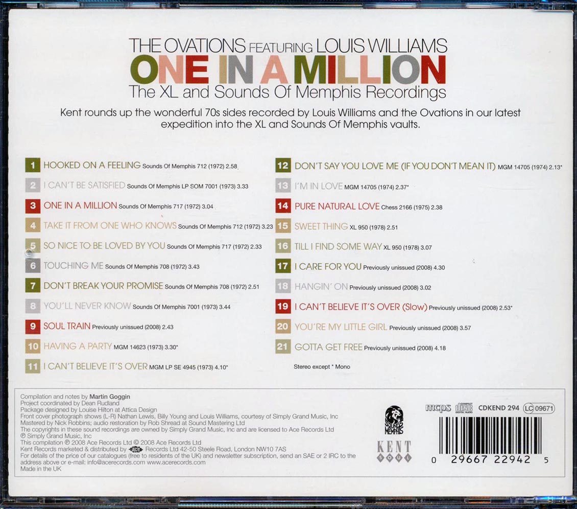 The Ovations - One In A Million: The XL And Sounds Of Memphis Recordings (21 tracks)