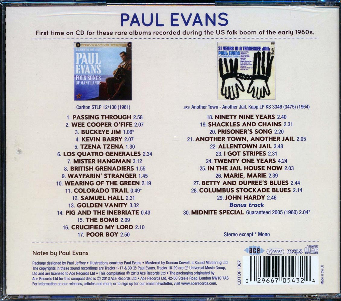 Paul Evans - Folk Songs Of Many Lands + 21 Years In A Tennessee Jail (30 tracks)