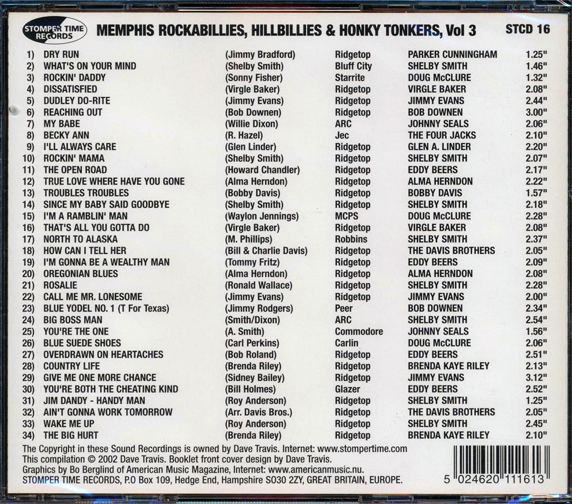 Various - Memphis Rockabillies, Hillbillies & Honky Tonkers, Volume 3: The Rebel / Rebel Ace Records Story