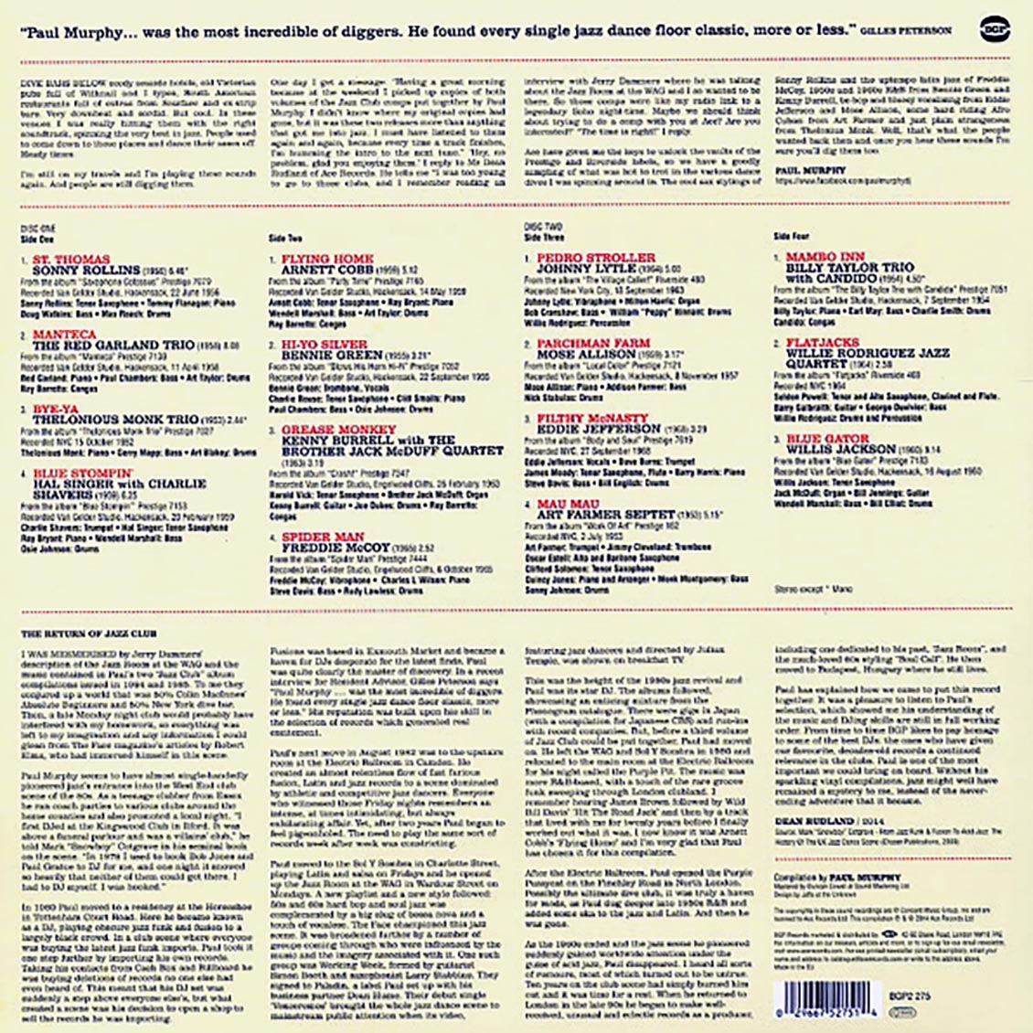 Sonny Rollins, Art Farmer Quartet, Johnny Lytle, Mose Allison, Etc. - Paul Murphy Presents The Return Of Jazz Club: Dancefloor Classics From The Original Jazz Dance DJ (2xLP)