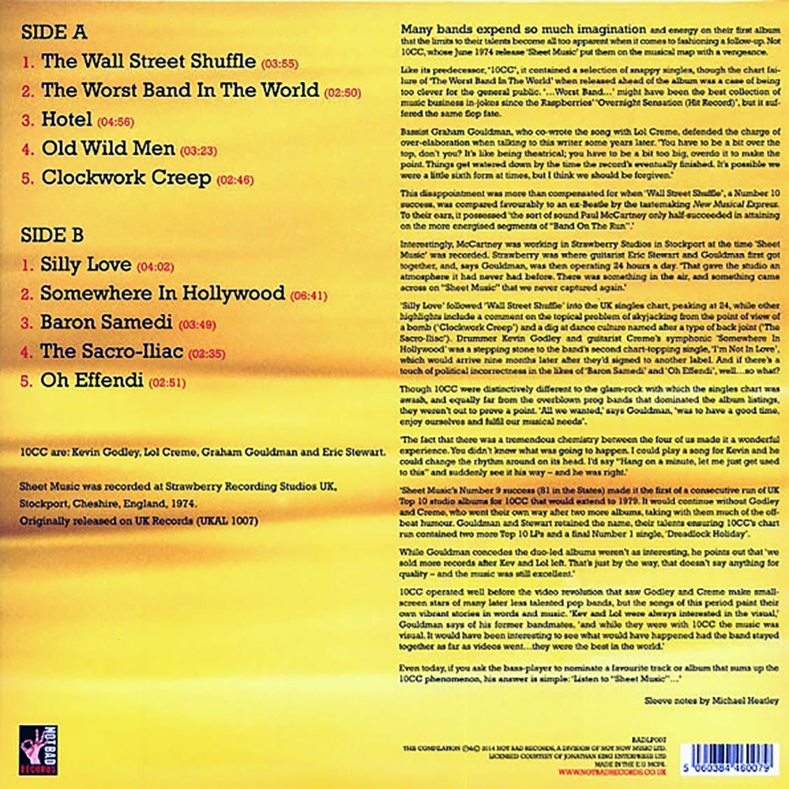 10CC - Sheet Music (180g) (colored vinyl)