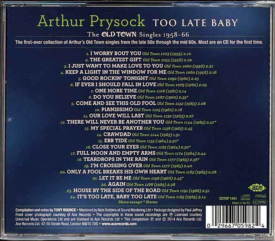 Arthur Prysock - Too Late Baby: The Old Town Singles 1958-66 (24 tracks)