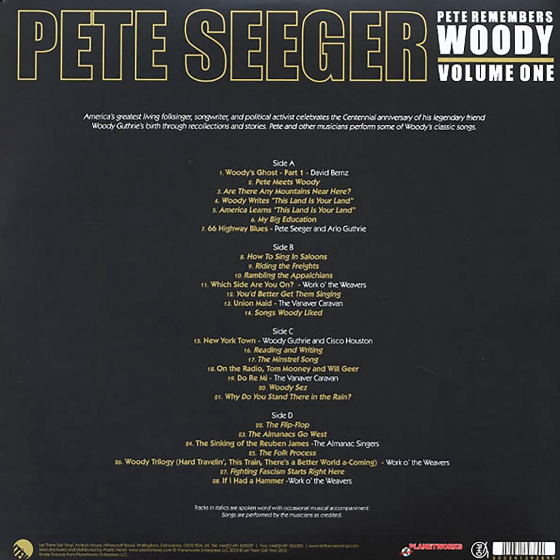 Pete Seeger - Pete Remembers Woody Volume 1 (2xLP)