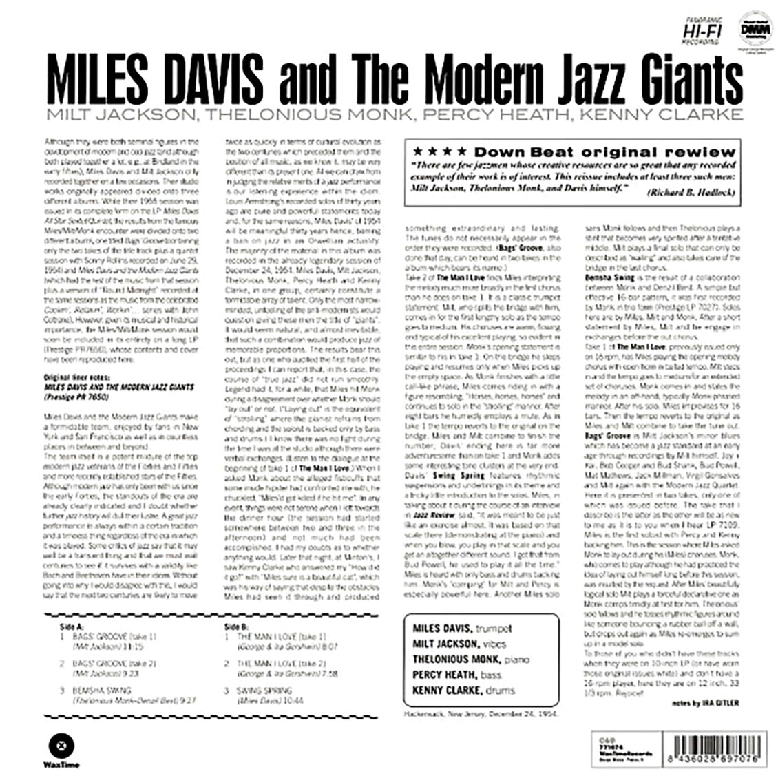 Miles Davis, Milt Jackson, Thelonious Monk, Percy Heath, Kenny Clarke - Miles Davis And The Modern Jazz Giants (180g)