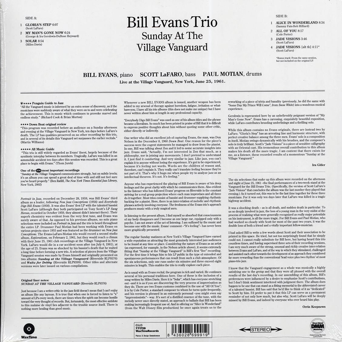 Bill Evans Trio - Sunday At The Village Vanguard (180g)