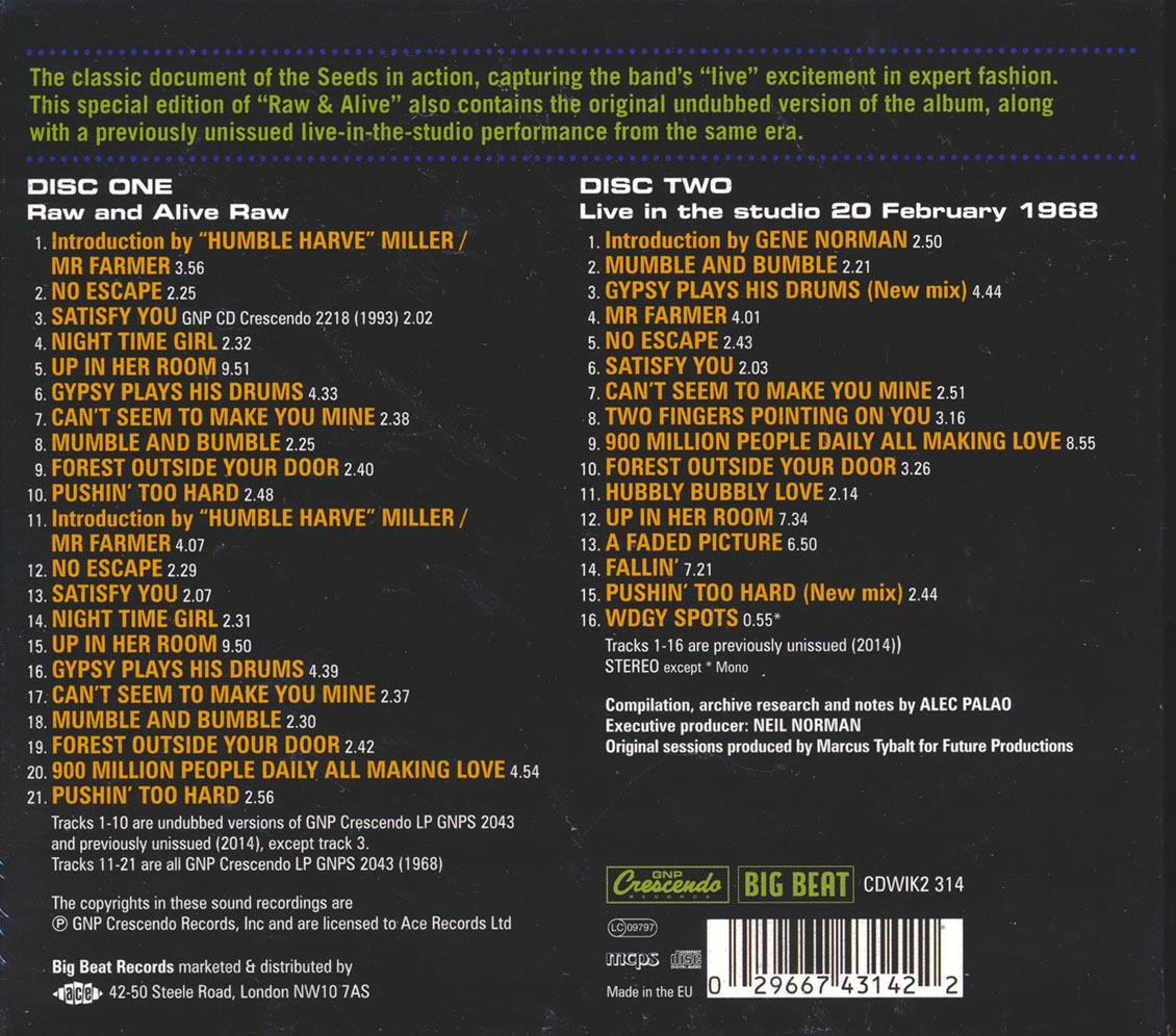 The Seeds - Raw & Alive: Merlin's Music Box, The Seeds In Concert (37 tracks) (2xCD)