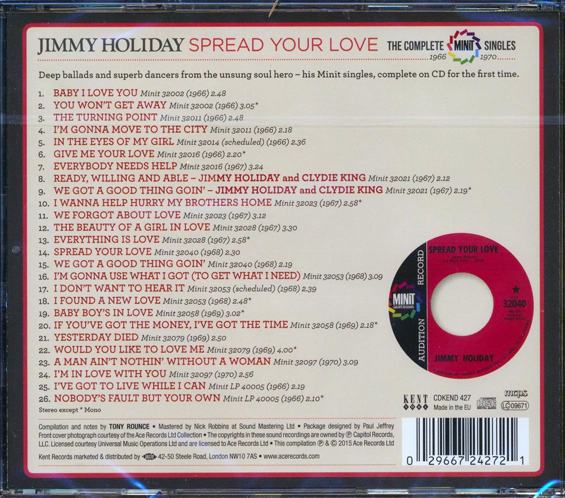 Jimmy Holiday - Spread Your Love: The Complete Minit Singles 1966-1970 (26 tracks)
