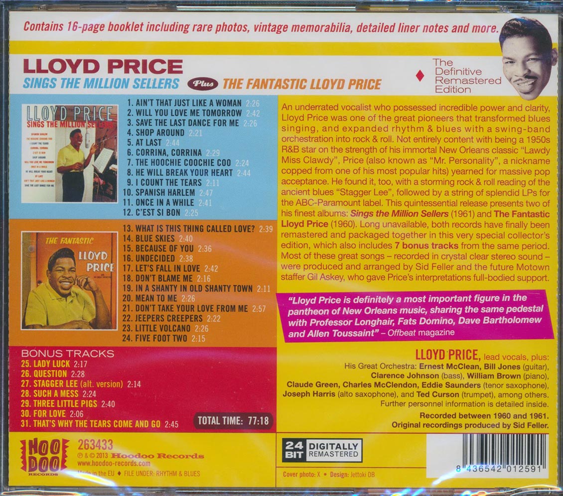 Lloyd Price - Sings The Millon Sellers + The Fantastic Lloyd Price (2 albums on 1 CD) (31 tracks) (incl. 16-page booklet) (remastered) (24-bit mastering)