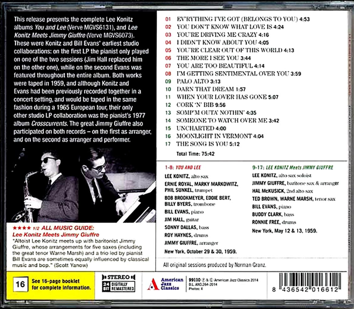 Lee Konitz, Bill Evans - You And Lee + Lee Konitz Meets Jimmy Giuffre