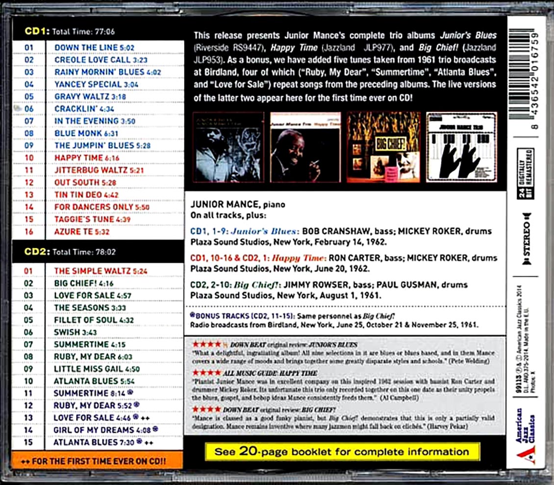 The Junior Mance Trio - Junior's Blues + Happy Time + Big Chief! (2xCD)