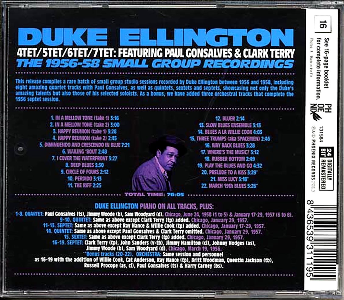 Duke Ellington - 4tet / 5tet / 6tet / 7tet: Featuring Paul Gonsalves & Clark Terry, The 1956-58 Small Group Recordings