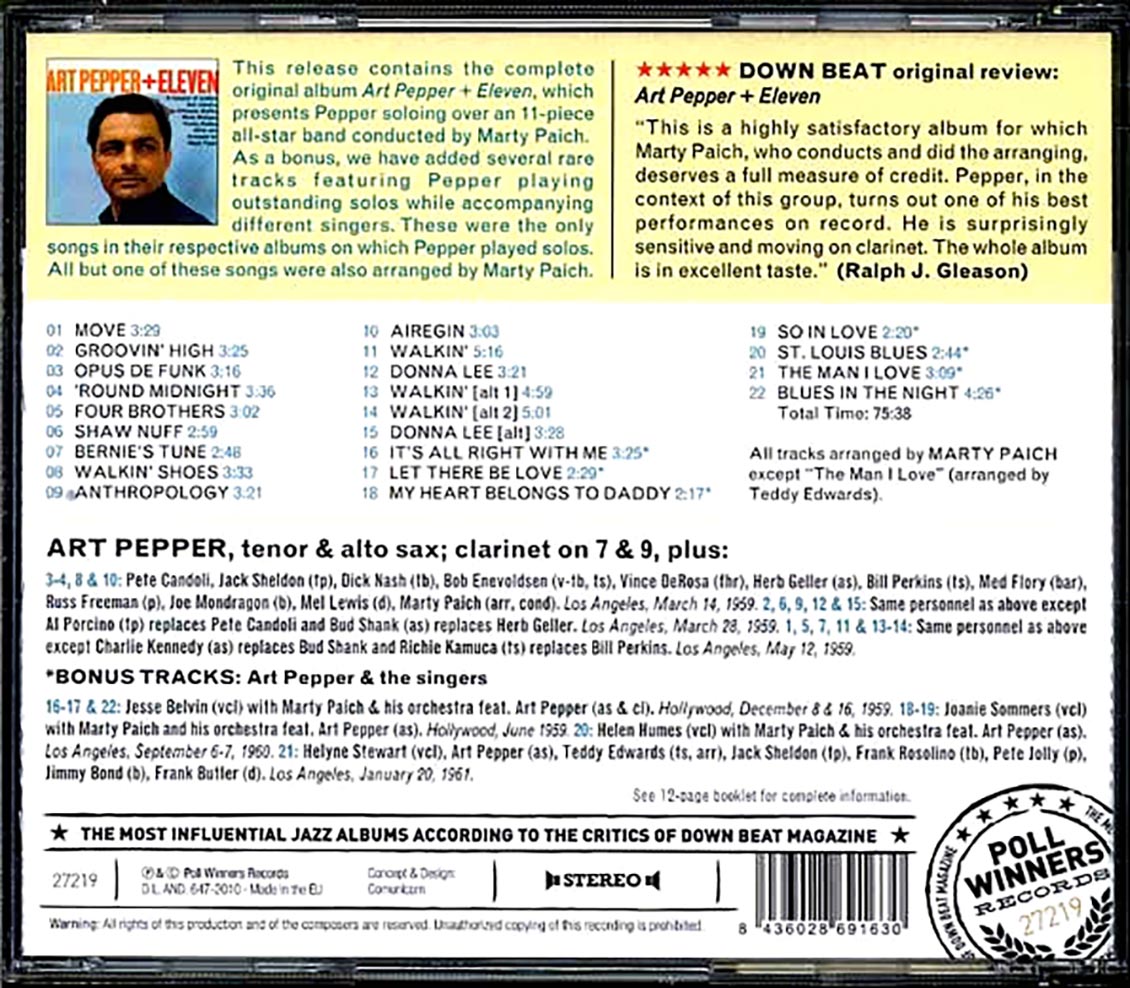 Art Pepper Plus Eleven - Modern Jazz Classics Arranged By Marty Paich