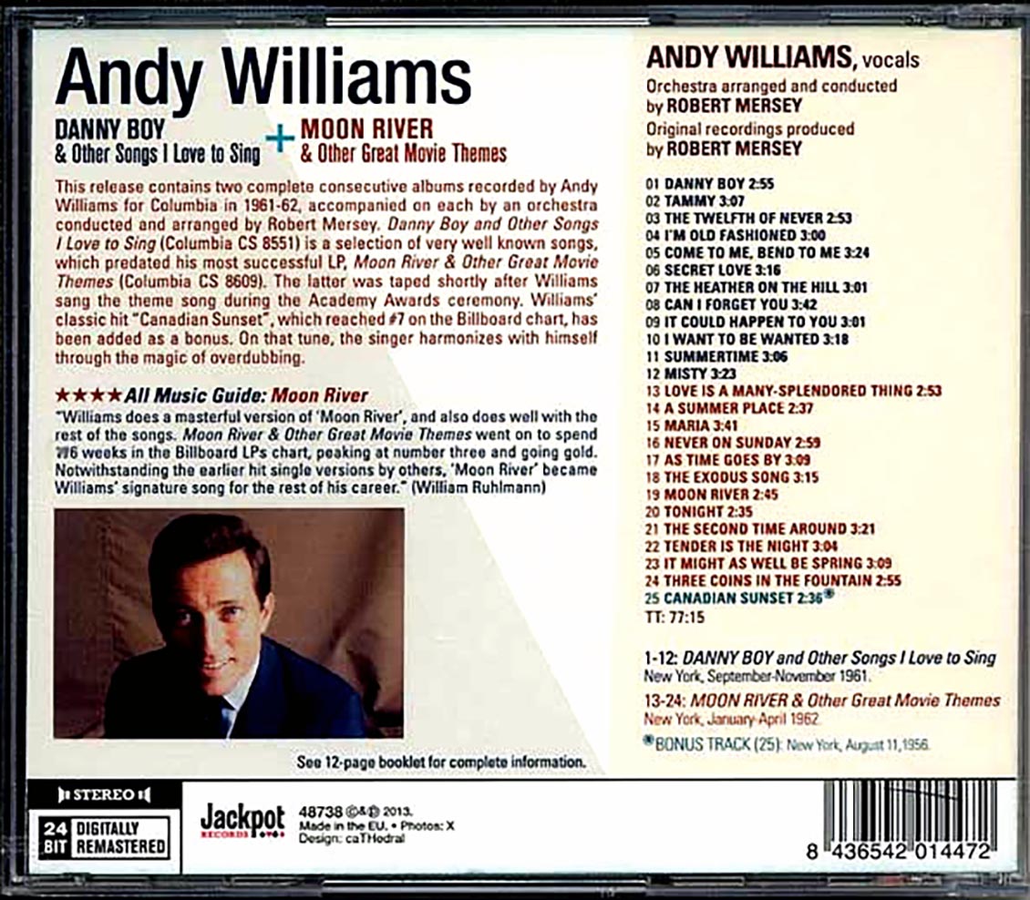 Andy Williams - Danny Boy & Other Songs 1 Love To Sing + Moon River & Other Great Movie Themes