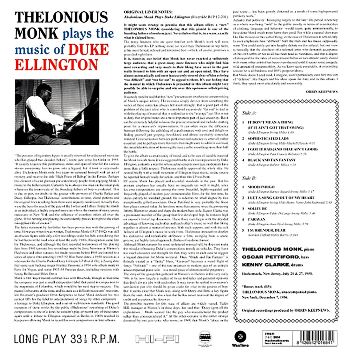 Thelonious Monk - Plays The Music Of Duke Ellington (incl. mp3) (180g)
