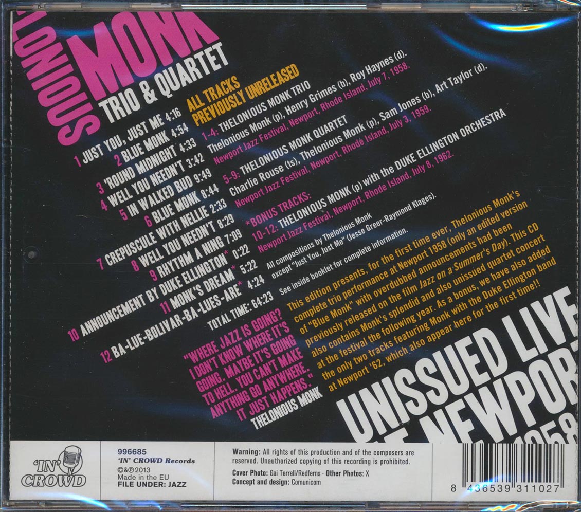 The Thelonious Monk Trio & Quartet - Unissued Live At Newport 1958-59