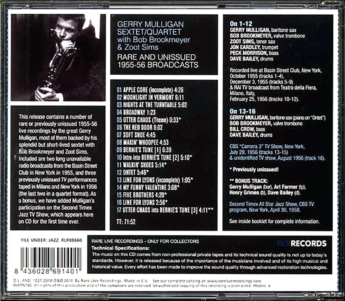The Gerry Mulligan Sextet/Quartet - Rare And Unissed 1955-56 Broadcasts