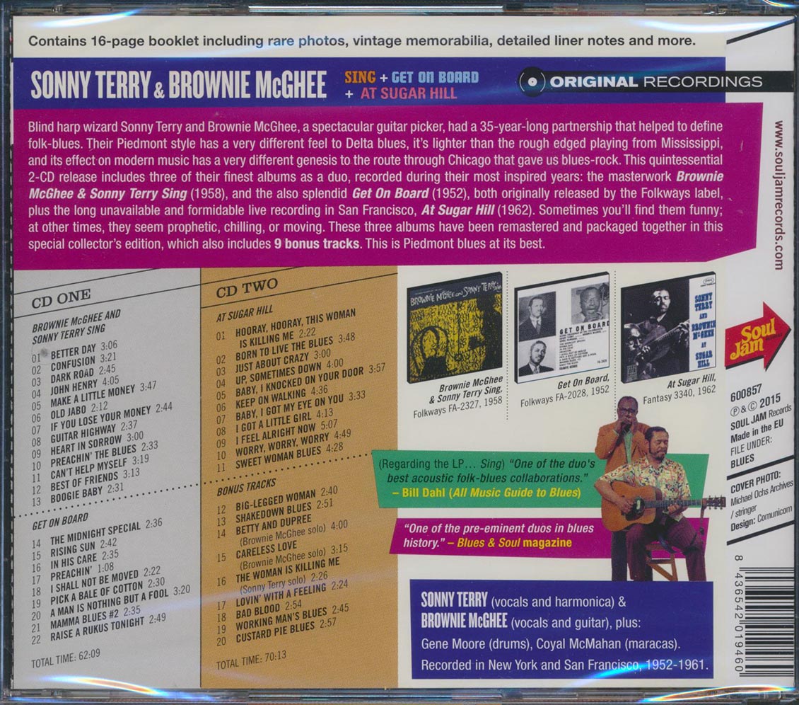 Sonny Terry, Brownie McGhee - Sing + Get On Board + At Sugar Hill (42 tracks) (2xCD) (incl. large booklet) (remastered)