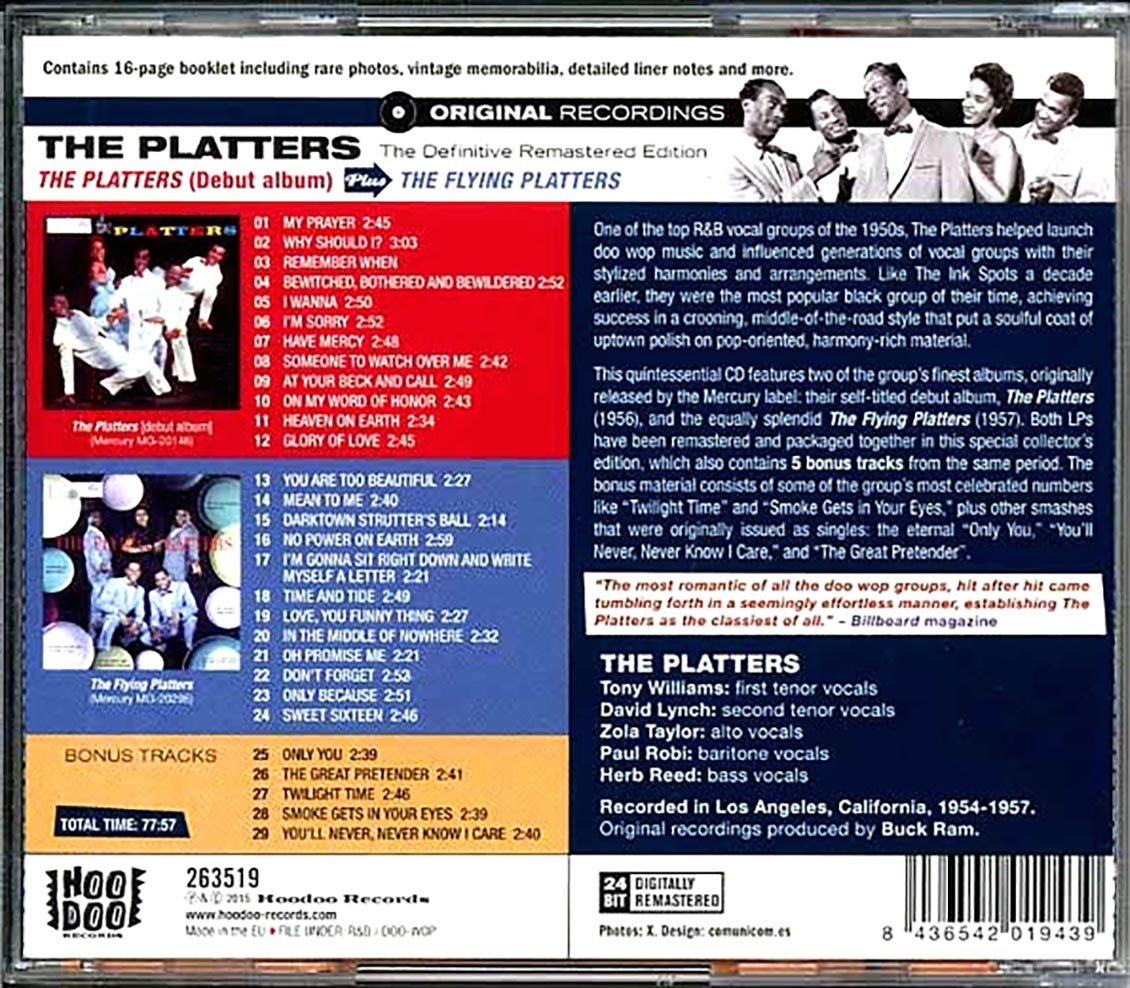 The Platters - The Platters (Debut Album) + The Flying Platters (2 albums on 1 CD) (29 tracks) (+ 6 bonus tracks) (incl. 16-page booklet) (remastered) (24-bit maste
