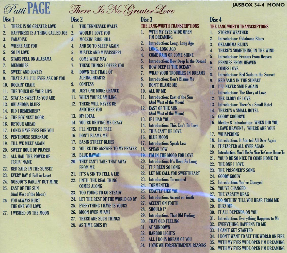 Patti Page - There Is No Greater Love (125 tracks) (4xCD)