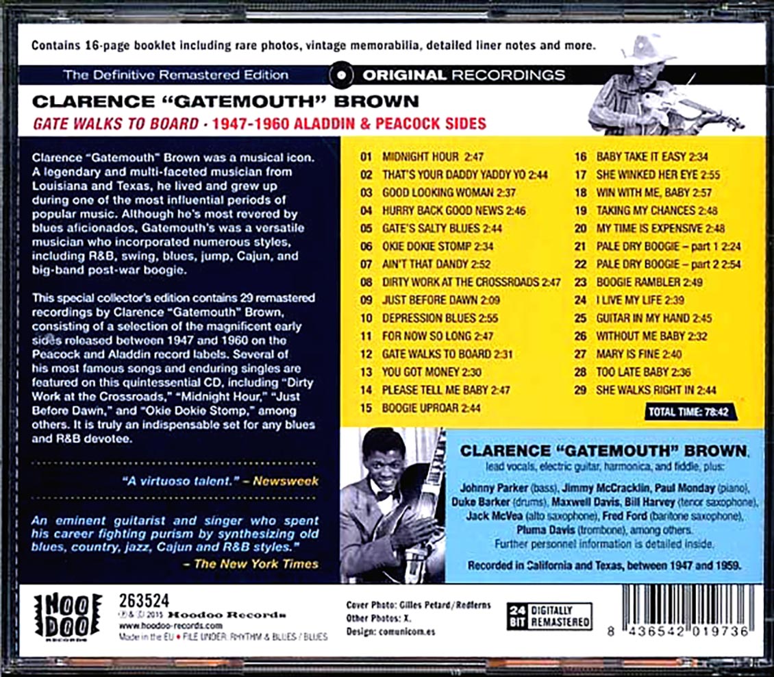 Clarence Gatemouth Brown - Gate Walks To Board: 1947-1960 Aladdin And Peacock Sides (29 tracks) (incl. large booklet)