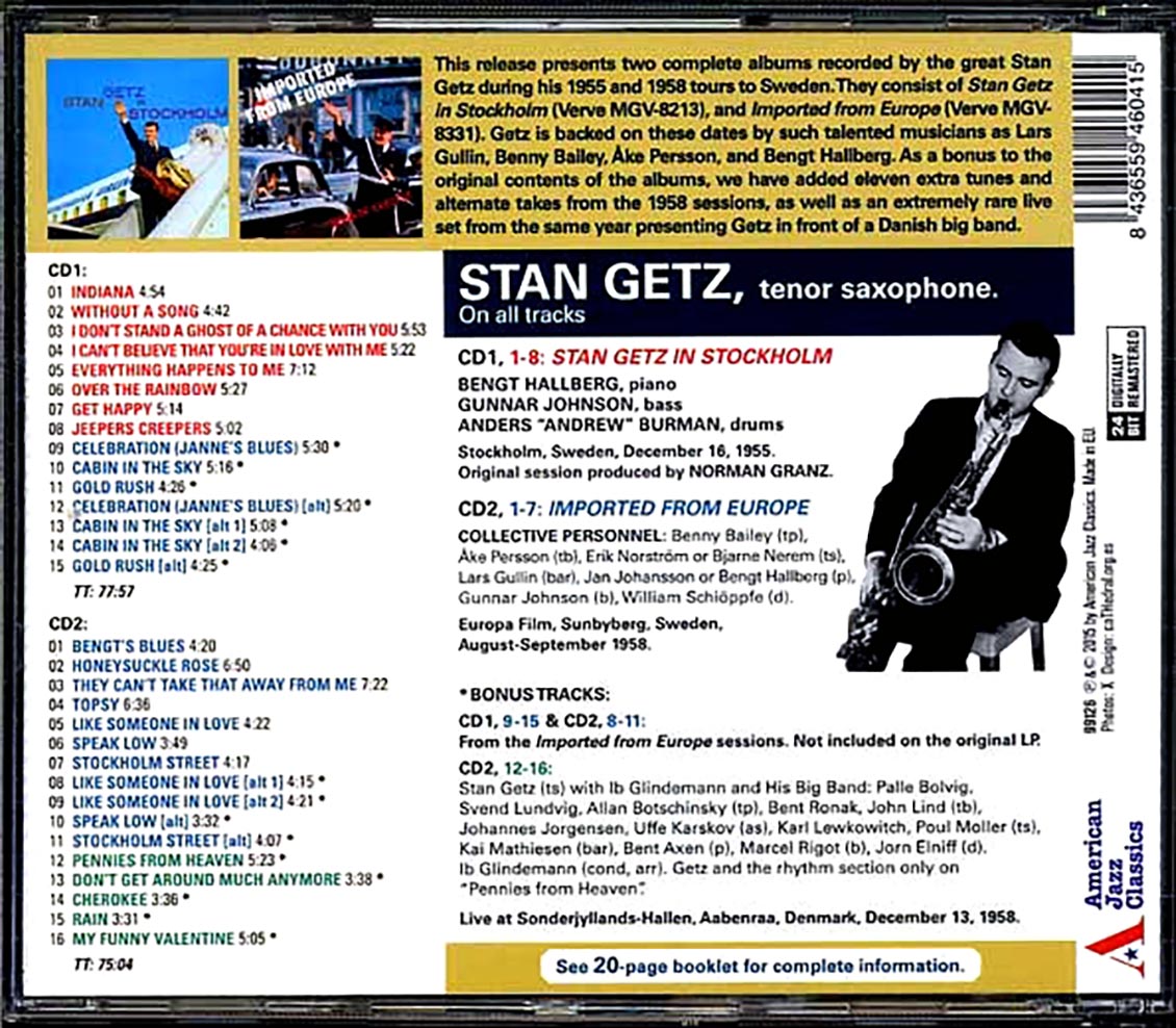 Stan Getz - In Stockholm + Imported From Europe (2xCD) (incl. large booklet) (remastered)