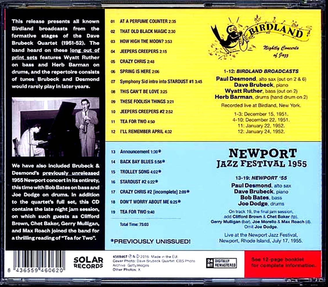 Dave Brubeck Quartet, Paul Desmond - Birdland 1951-52 + Newport 1955 (ltd. ed.) (remastered)