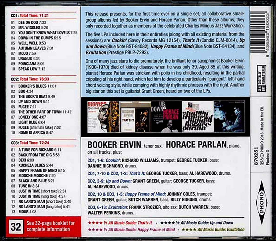 Booker Ervin, Horace Parlan - Complete 4tet, 5tet, 6tet Recordings (3xCD) (incl. large booklet) (remastered)