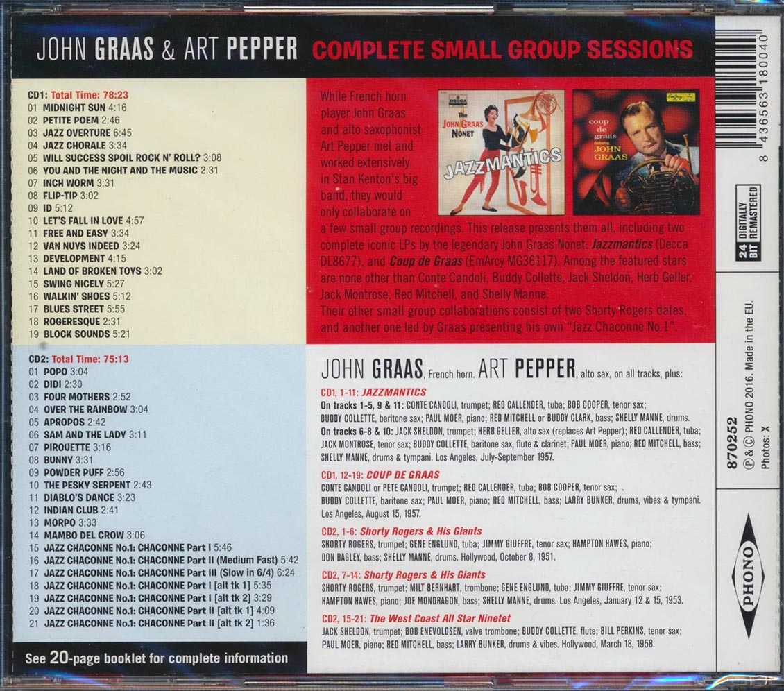 John Graas, Art Pepper - Complete Small Group Sessions (2xCD) (incl. large booklet) (remastered)