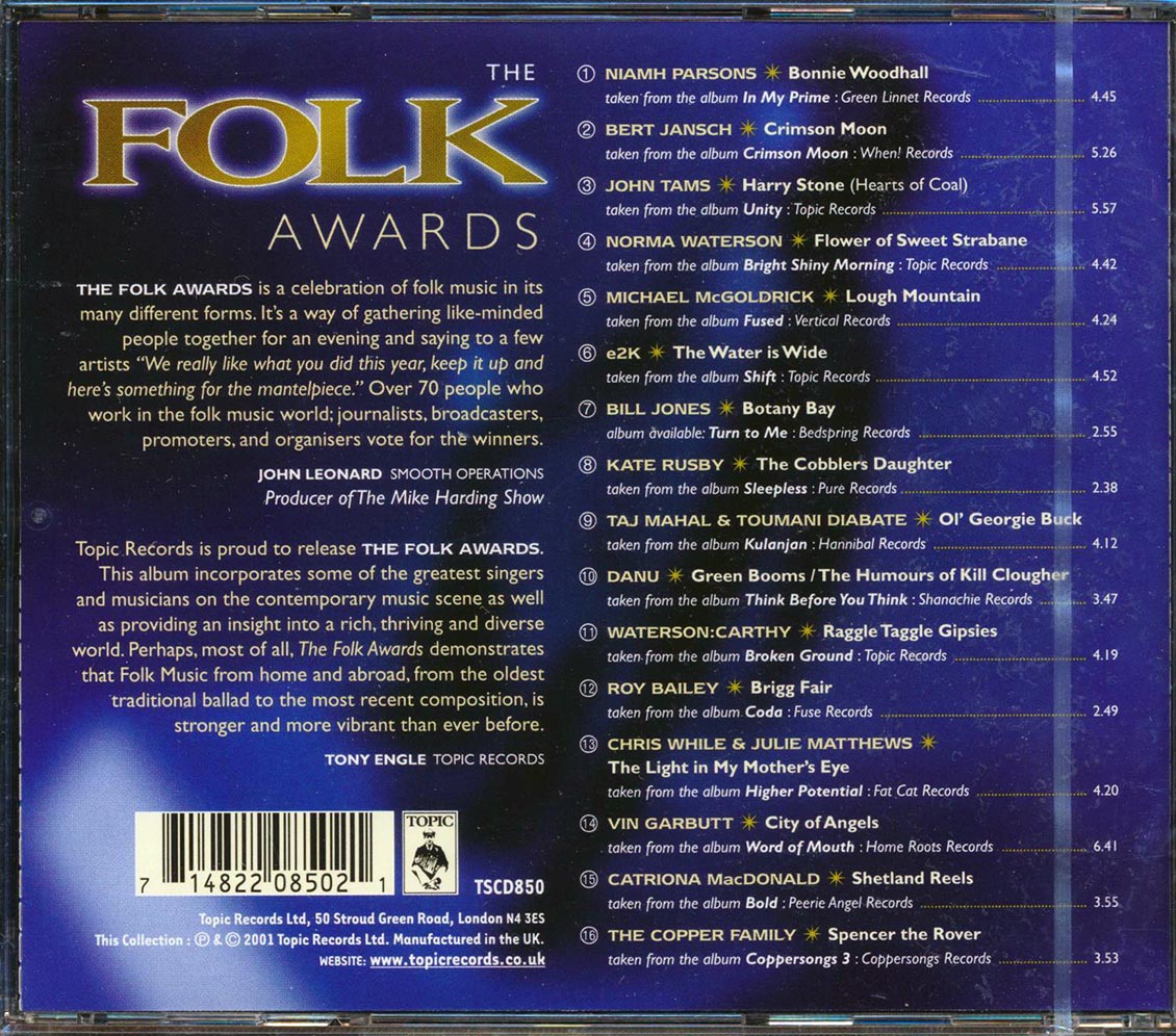 Bert Jansch, Taj Mahal, John Tams, Niamh Parsons, Etc. - The Folk Awards
