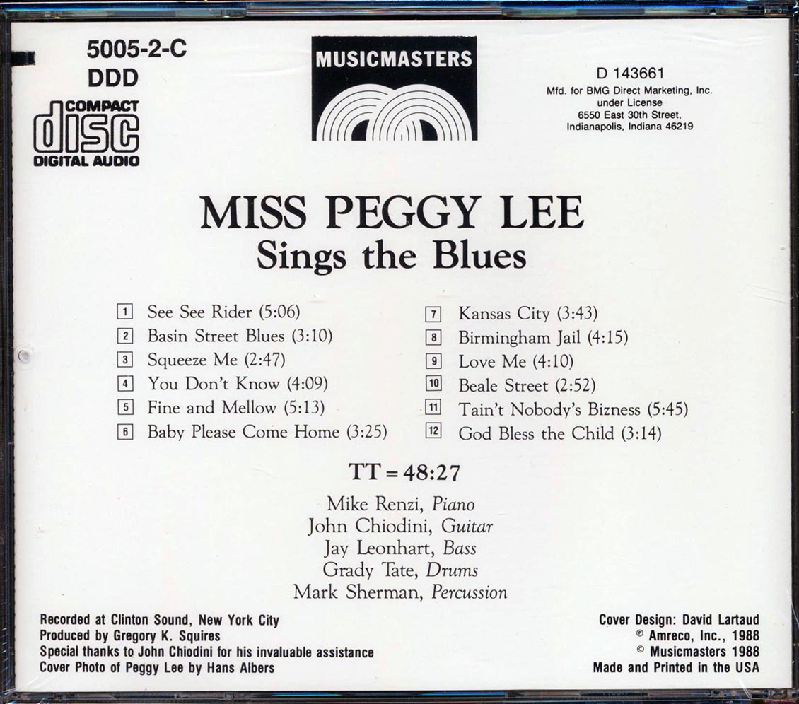 Miss Peggy Lee - Sings The Blues (marked/ltd stock)