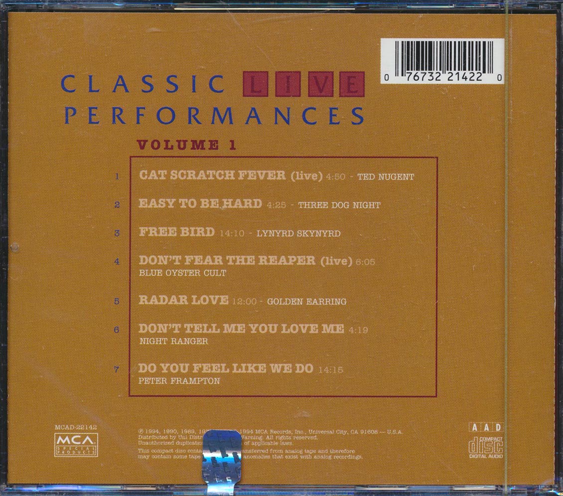 Peter Frampton, Blue Oyster Cult, Three Dog Night, Lynyrd Skynyrd, Etc. - Classic Live Performances Volume 1