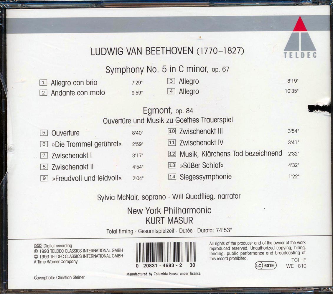 Kurt Masur, Beethoven, Egmont, New York Philharmonic - Beethovan: Symphony No. 5, OP. 67; Egmont, OP. 84 (incl. large booklet) (marked/ltd stock)